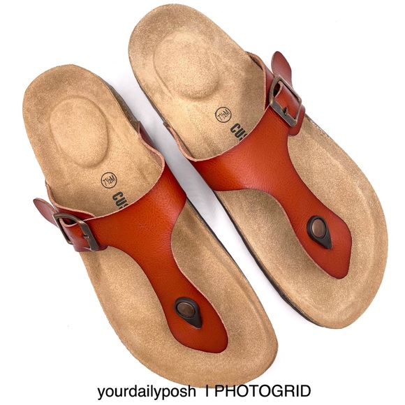 Faux brown leather Cushionaire t-strap suede and cork thong sandals 7.5M - Picture 2 of 12